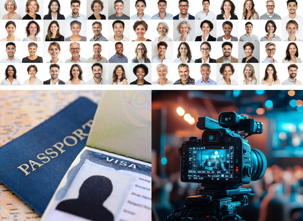 Professional passport photos arranged for official identification documents.